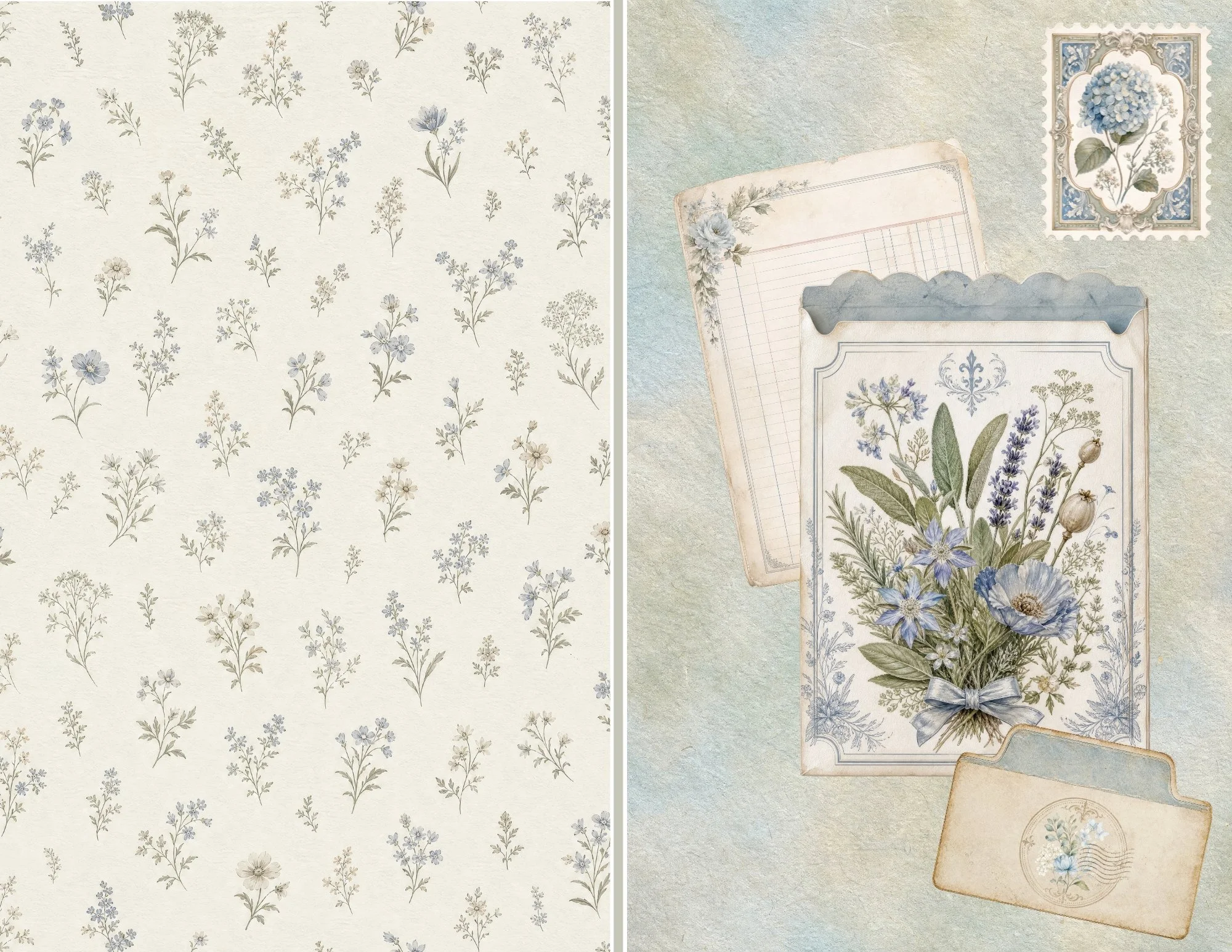 coordinating ephemera on junk journal page