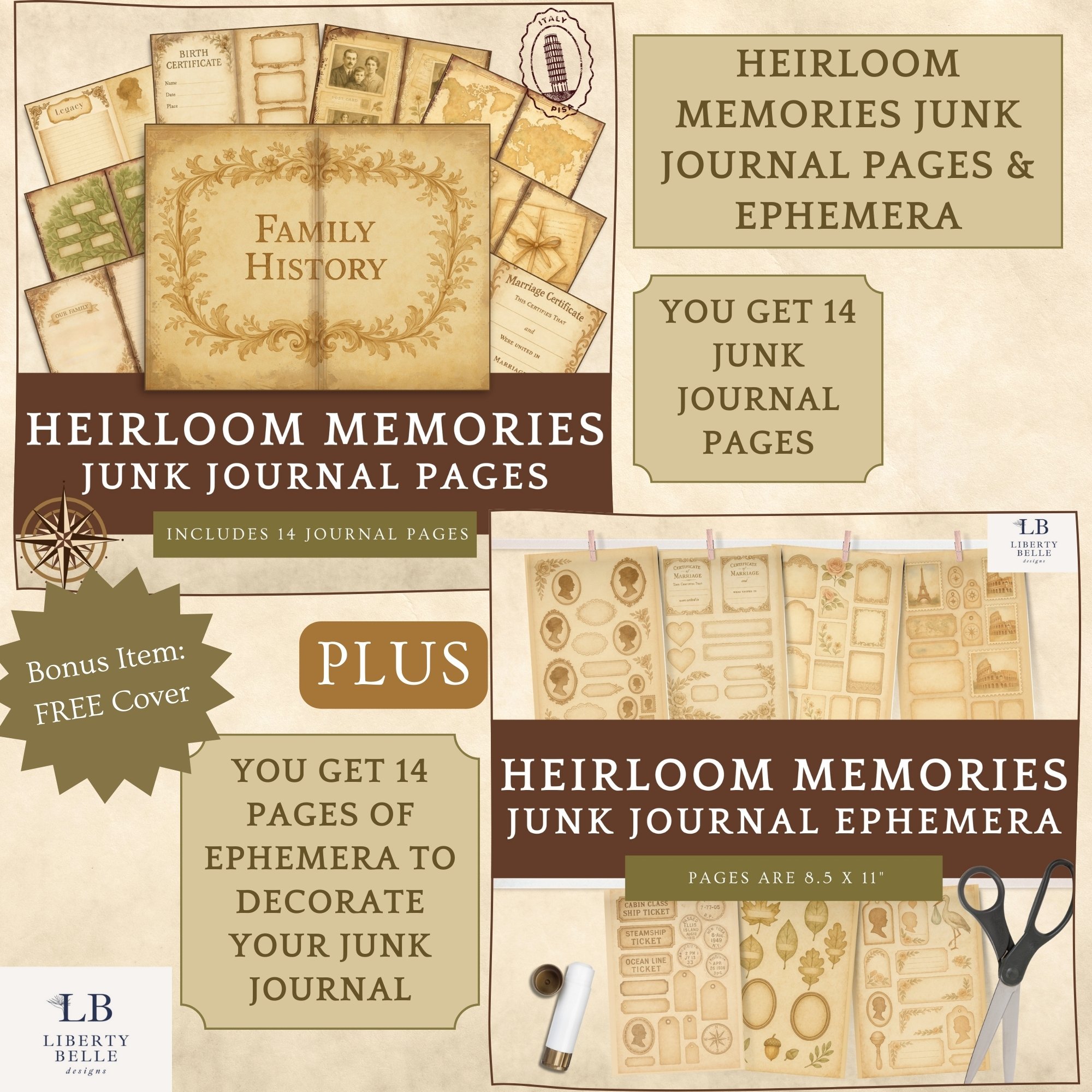 Heirloom Memories Complete Junk Journal Kit with Pages & Ephemera