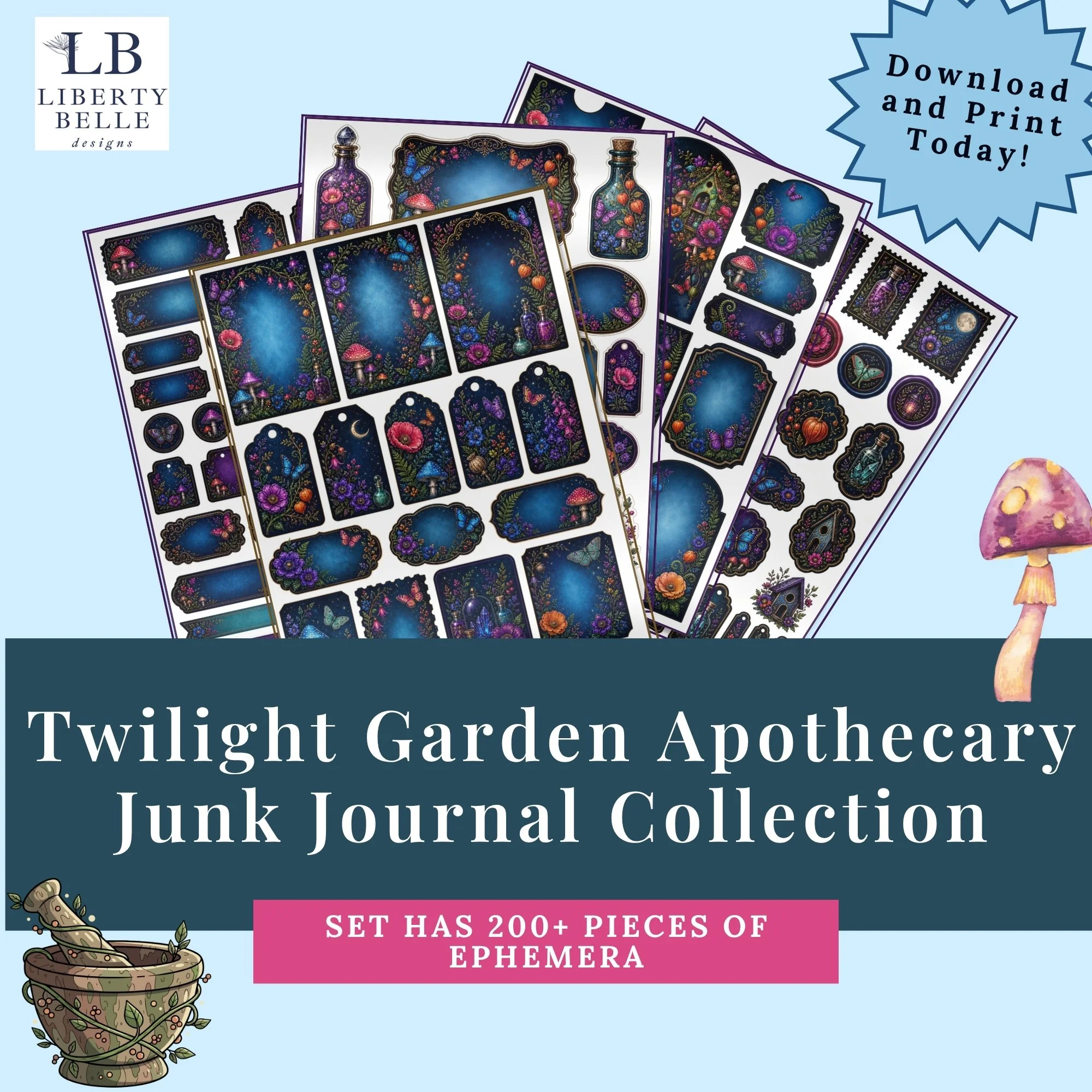 Twilight Apothecary Garden Junk Journal Ephemera