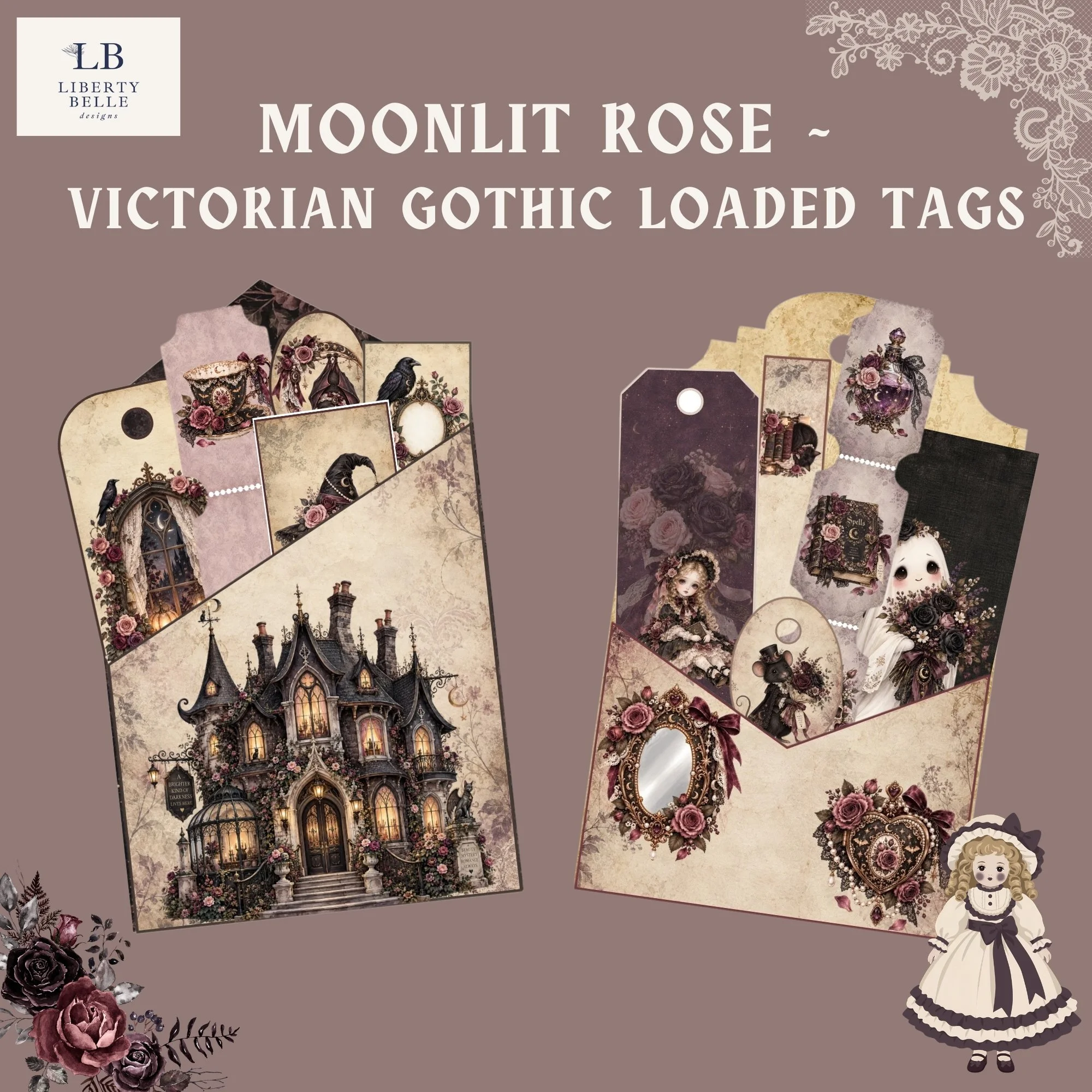 Moonlit Rose Victorian Gothic Loaded Tags