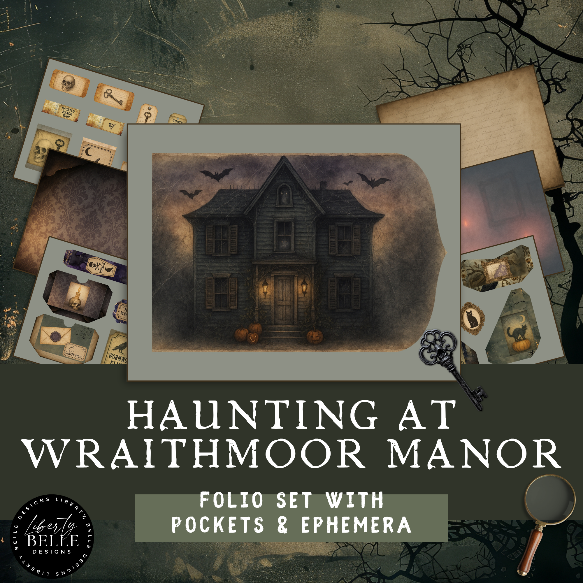 Haunting at Wraithmoor Manor Haunted House Mini Junk Journal Folio Kit