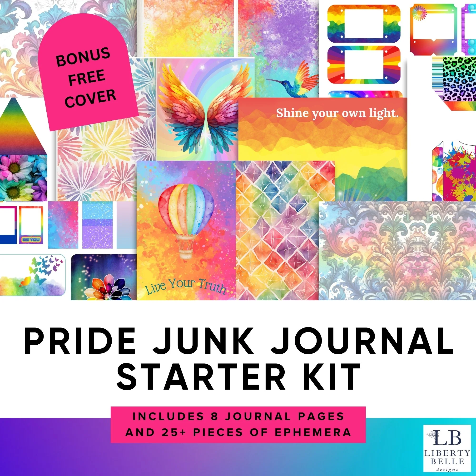 Pride Junk Journal Starter Kit | LGBTQ+ Scrapbook | Rainbow Ephemera