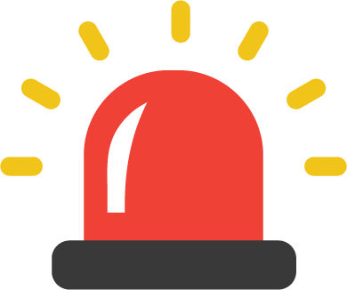 Red emergency siren light with yellow rays indicating alert.