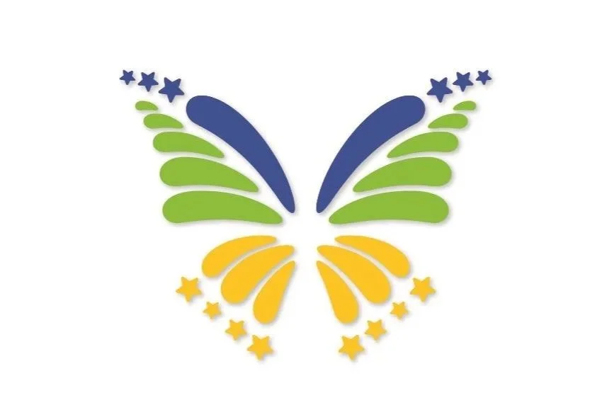 holistic education services logo butterfly blue yellow and green