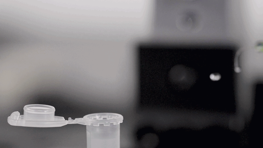 A petri dish with a lid open, placed on a laboratory bench with laboratory equipment in the background.