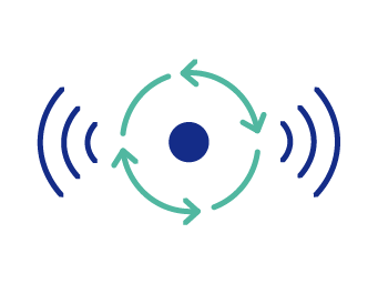 Diagram illustrating wireless data transmission with a central circle and arrows indicating data flow between paired wireless signals.