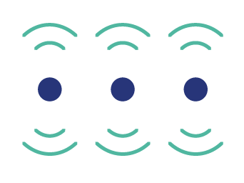 Illustration showing nodes connected by curved lines, arranged in three rows, representing a network or data flow diagram.
