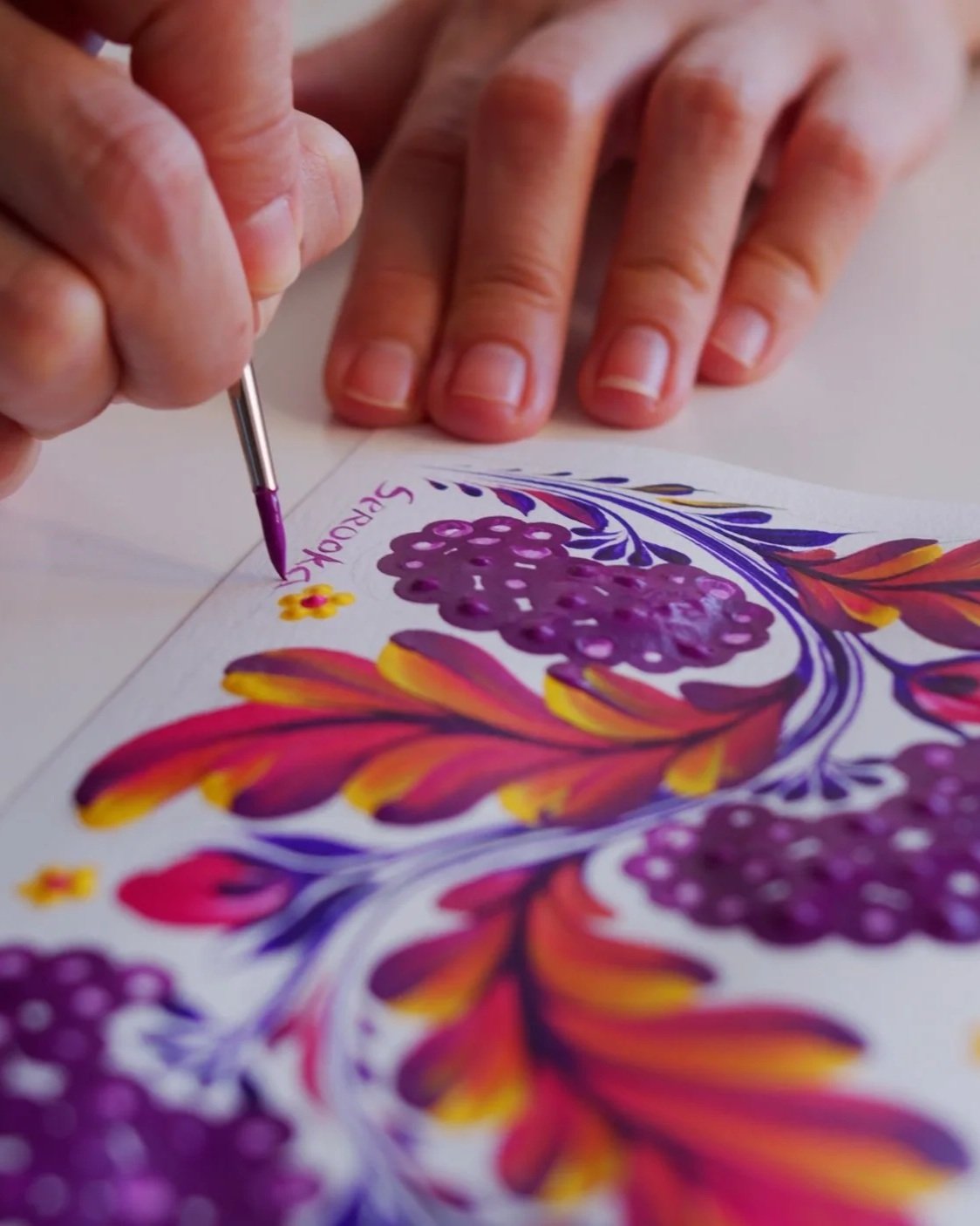 Creative Petrykivka art kits with materials and lessons inspired by traditional Ukrainian decorative painting.
