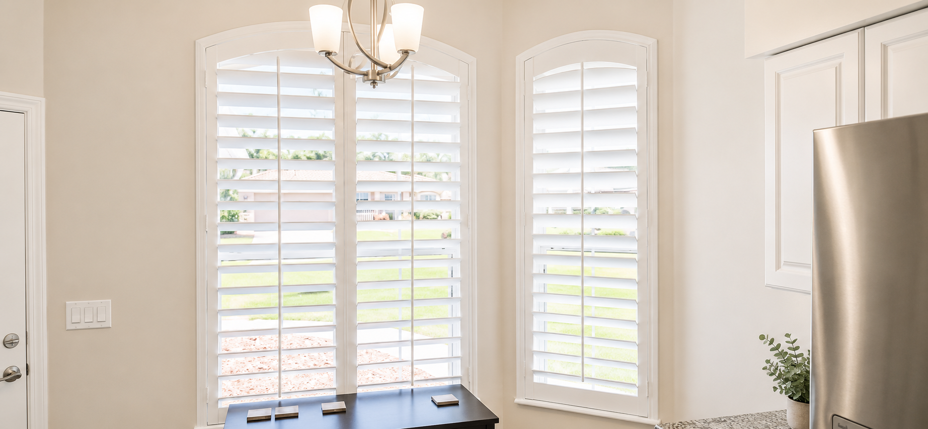 Plantation Shutters / Custom Window Treatments 

Custom plantation shutters and custom window treatments in Florida including interior shutters, composite shutters, wood shutters, and custom window coverings professionally measured and installed for 