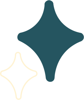 Two stylized star-shaped icons, one larger dark blue and one smaller beige.