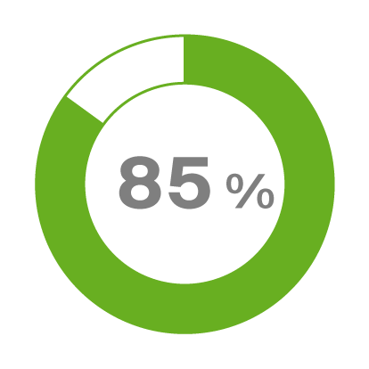 Kreisdiagramm mit 85 % grüner Füllung und weißem Abschnitt, zeigt Fortschritt oder Prozentwert an.