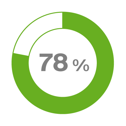 Kreisdiagramm mit 78% in grüner Farbe und einem verbleibenden weißen Segment.