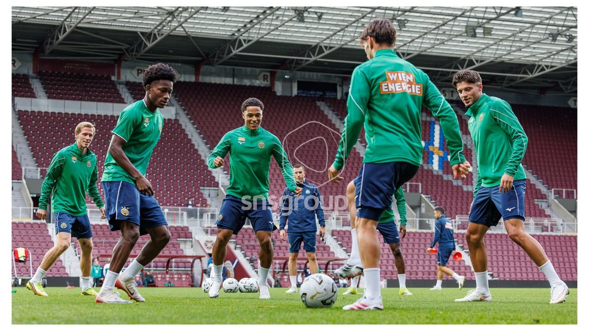 SK Rapid Wein train at Tynecastle ahead of their Europa Conference League clash with Hearts tomorrow.

Images shot for @snsgroup - Credit: Liam Chester / SNS Group

#skrapid #skrapidwein #europaconferenceleague @skrapid1899 @heartofmidlothianfc