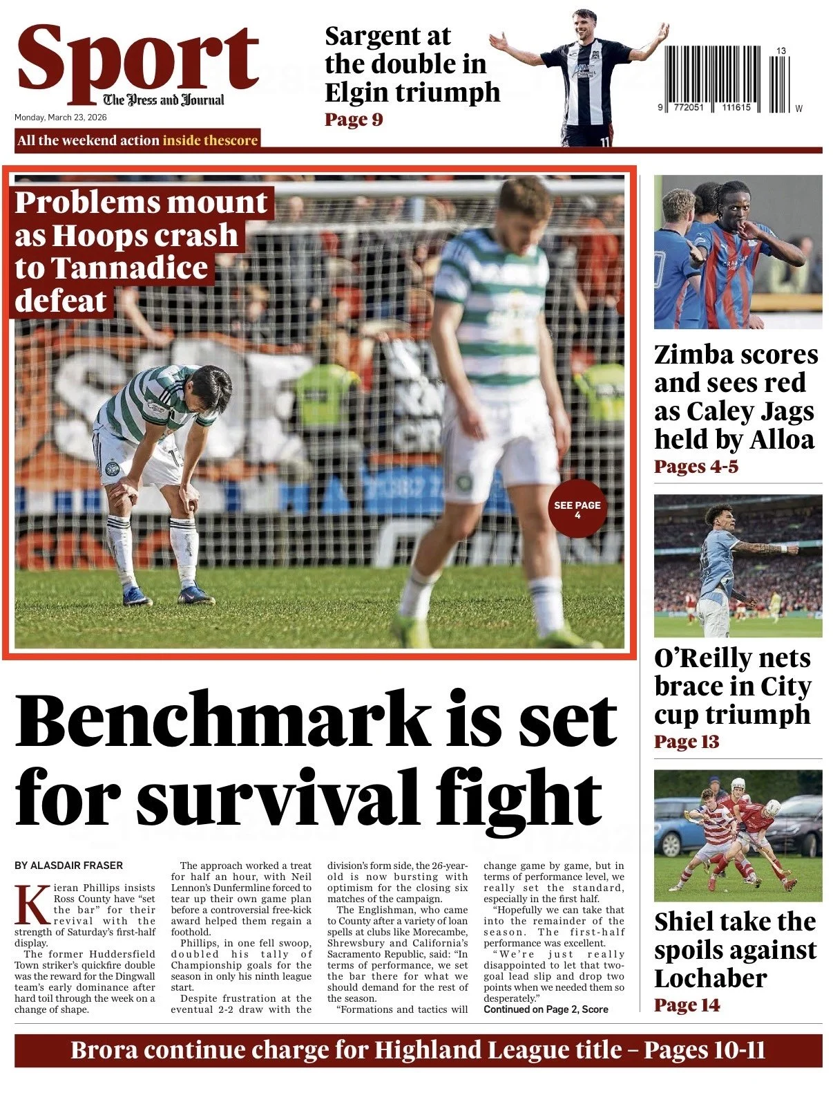 Front page of a sports newspaper with headlines and photos related to football matches and players.