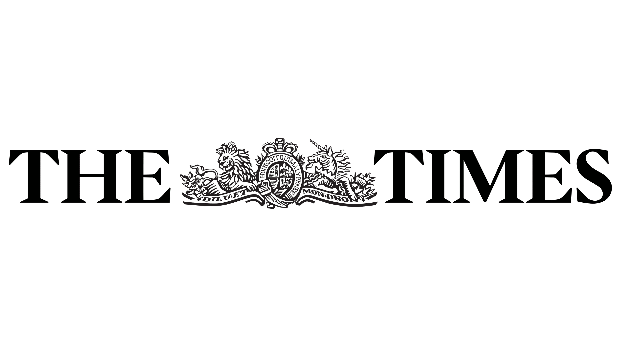 The official logo of The Times newspaper, featuring stylized text and a crest with a lion and a unicorn.