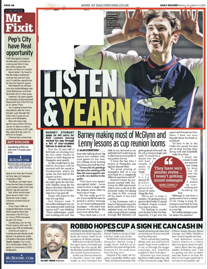 Front page of a newspaper featuring a large photo of a young man in a sports jersey smiling and celebrating, with the headline "LISTEN & LEARN" prominently displayed. Additional articles and photos about soccer and a car race are also visible.