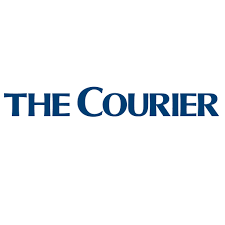 The logo of The Courier newspaper with blue text on a white background.