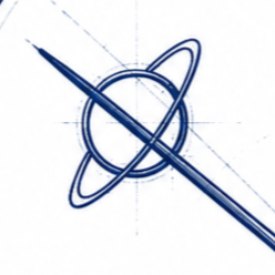 Ilustración de un planeta con órbitas y un satélite o cometa atravesándolo.