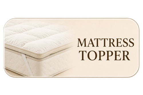 A mattress topper on a mattress with the text 'MATTRESS TOPPER' on a beige background.