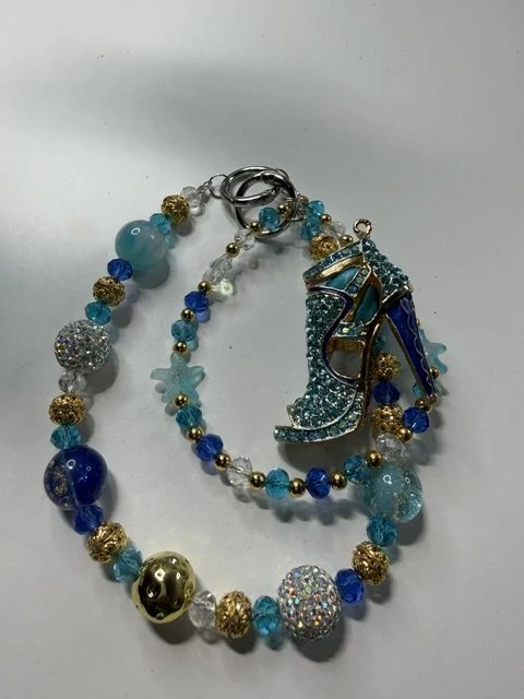 Blue & Gold Crystal High-Heel Phone/Keychain