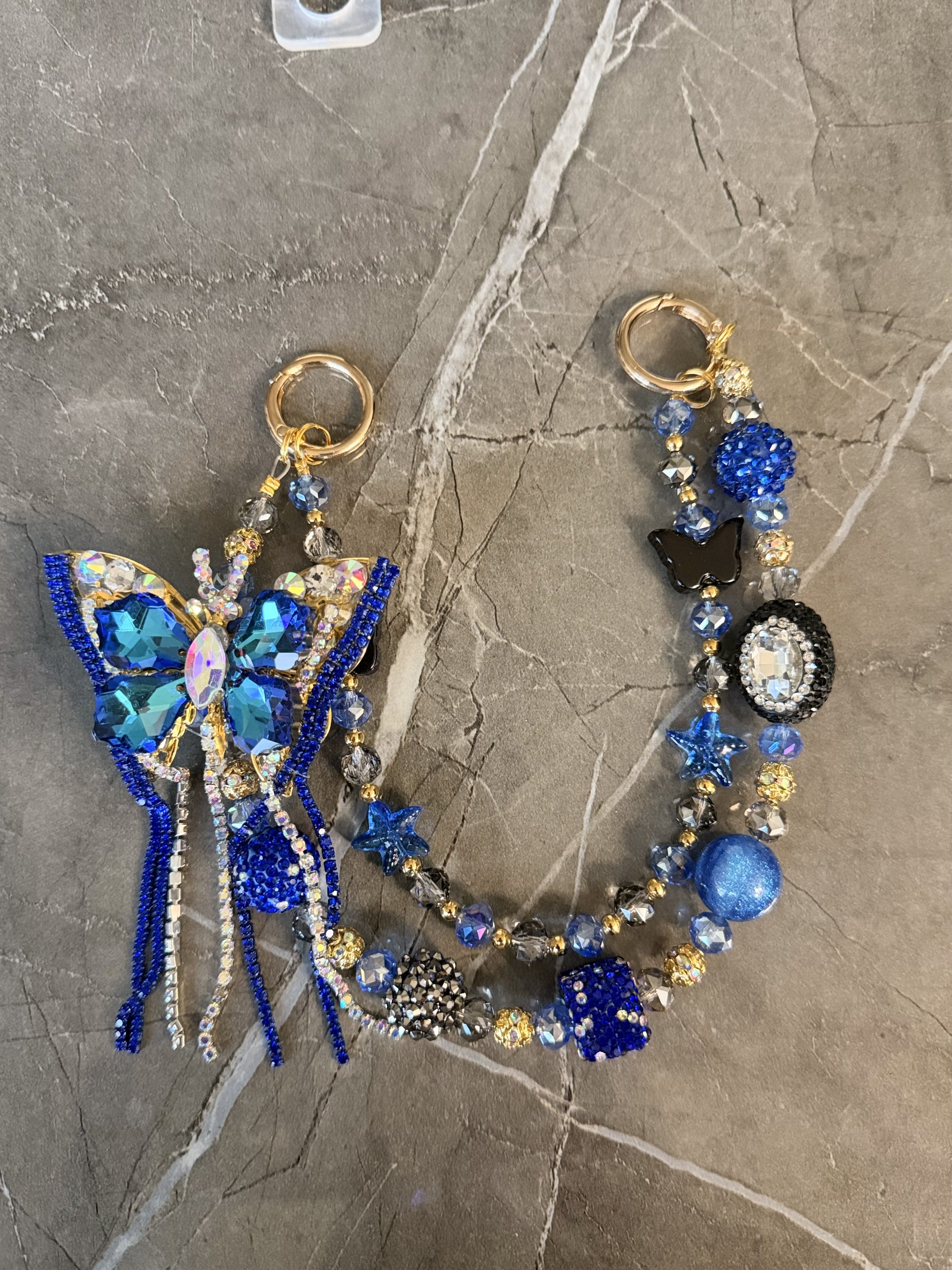 Sapphire & Rhinestone Butterfly Charm Phone/Keychain