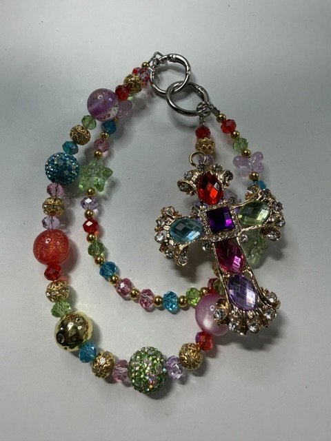 Vibrant Crystal & Gold Cross Phone/Keychain