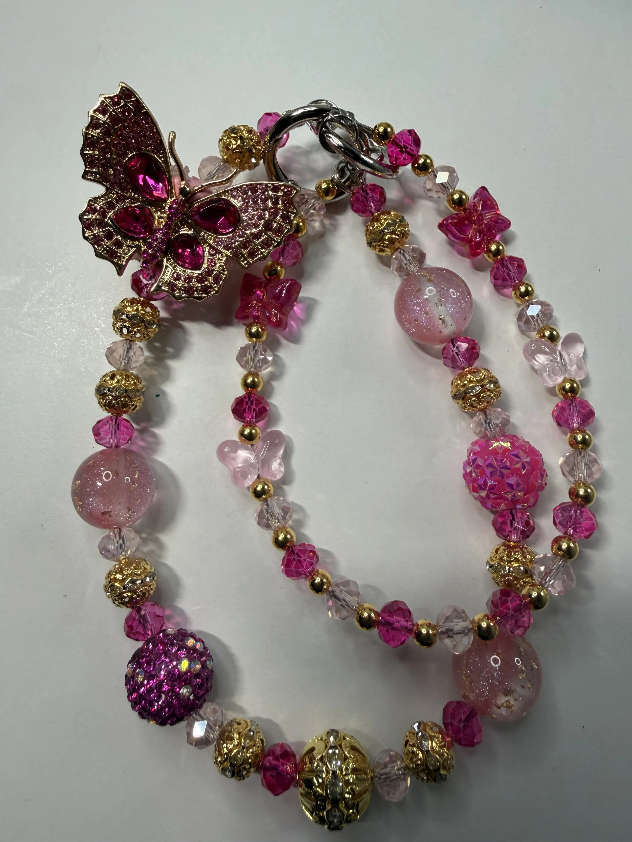 Pink Crystal Butterfly Key/Phonechain