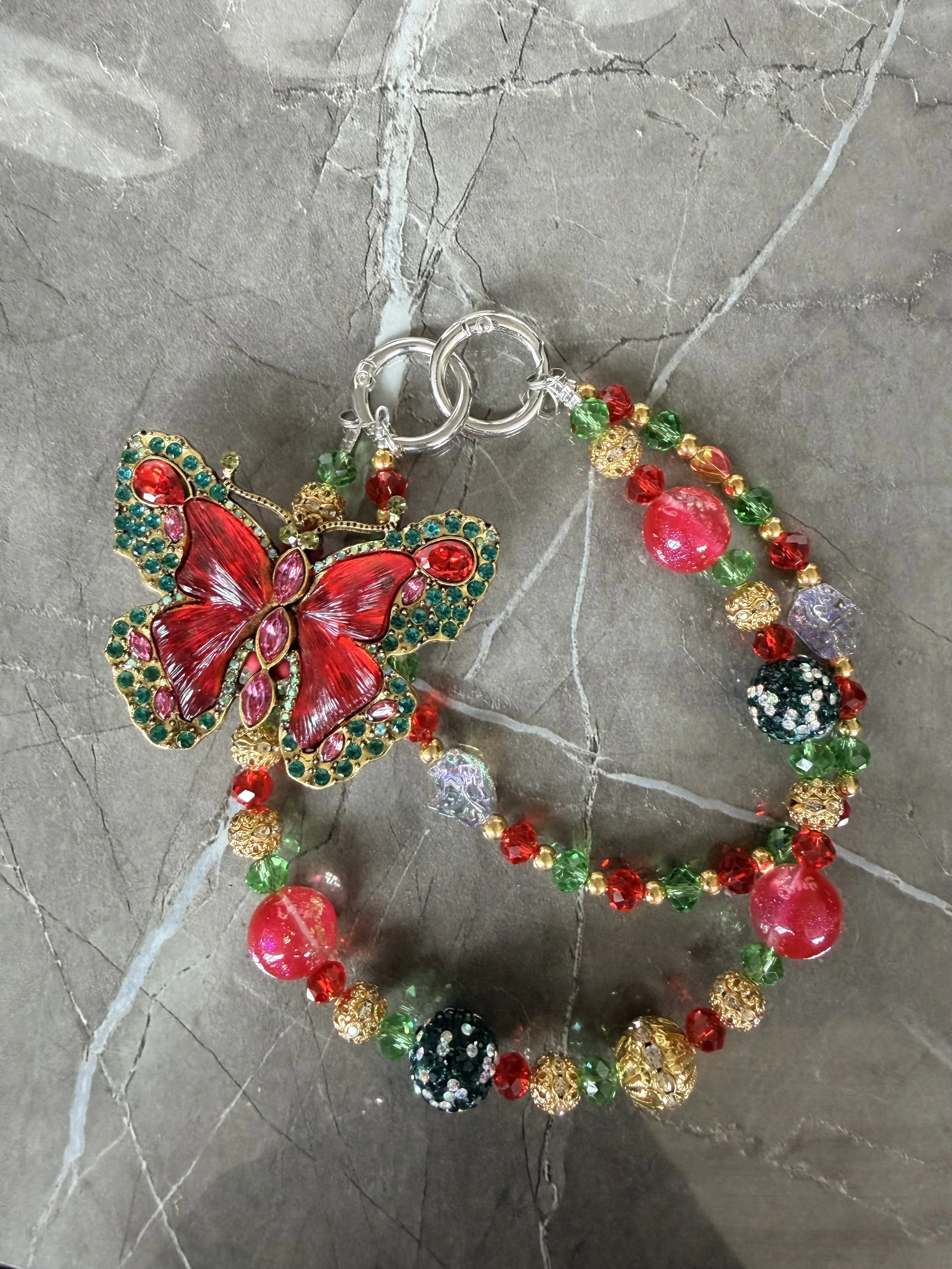 Red & Green Crystal Butterfly Phone/Keychain