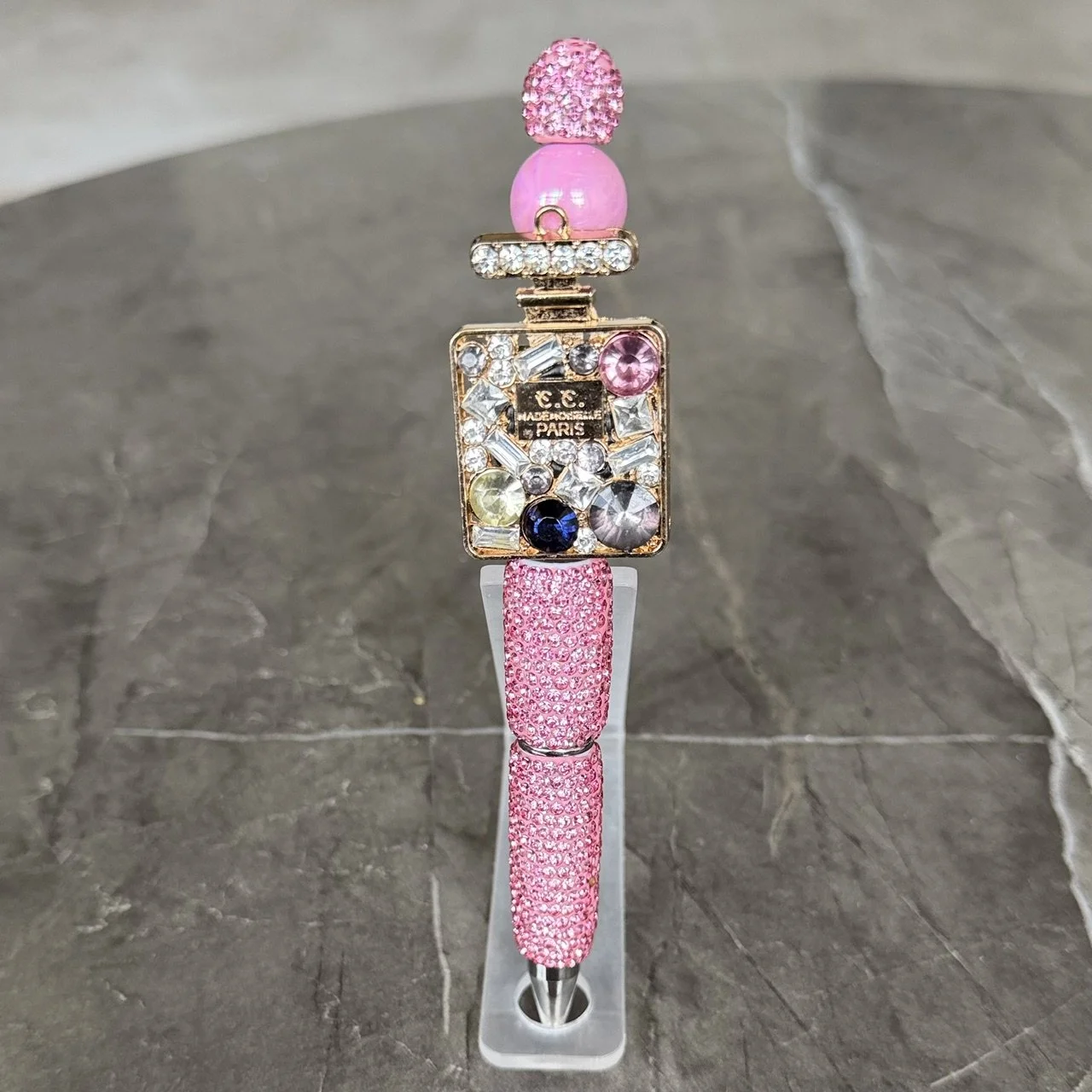 Crystal Perfume Bottle Pendant with Pink Rhinestone Accents (Sale)