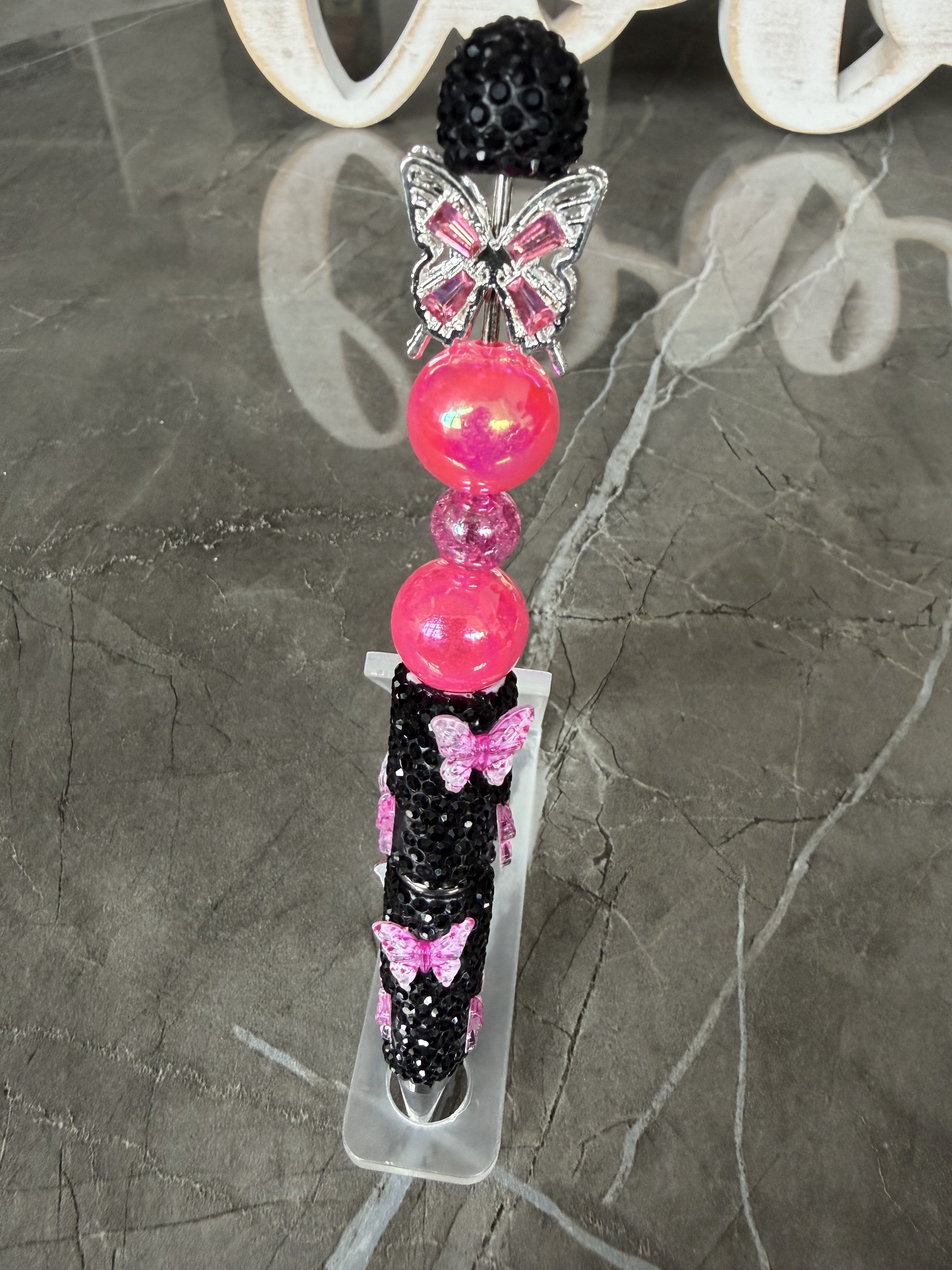 Black Bling Butterfly Pen
