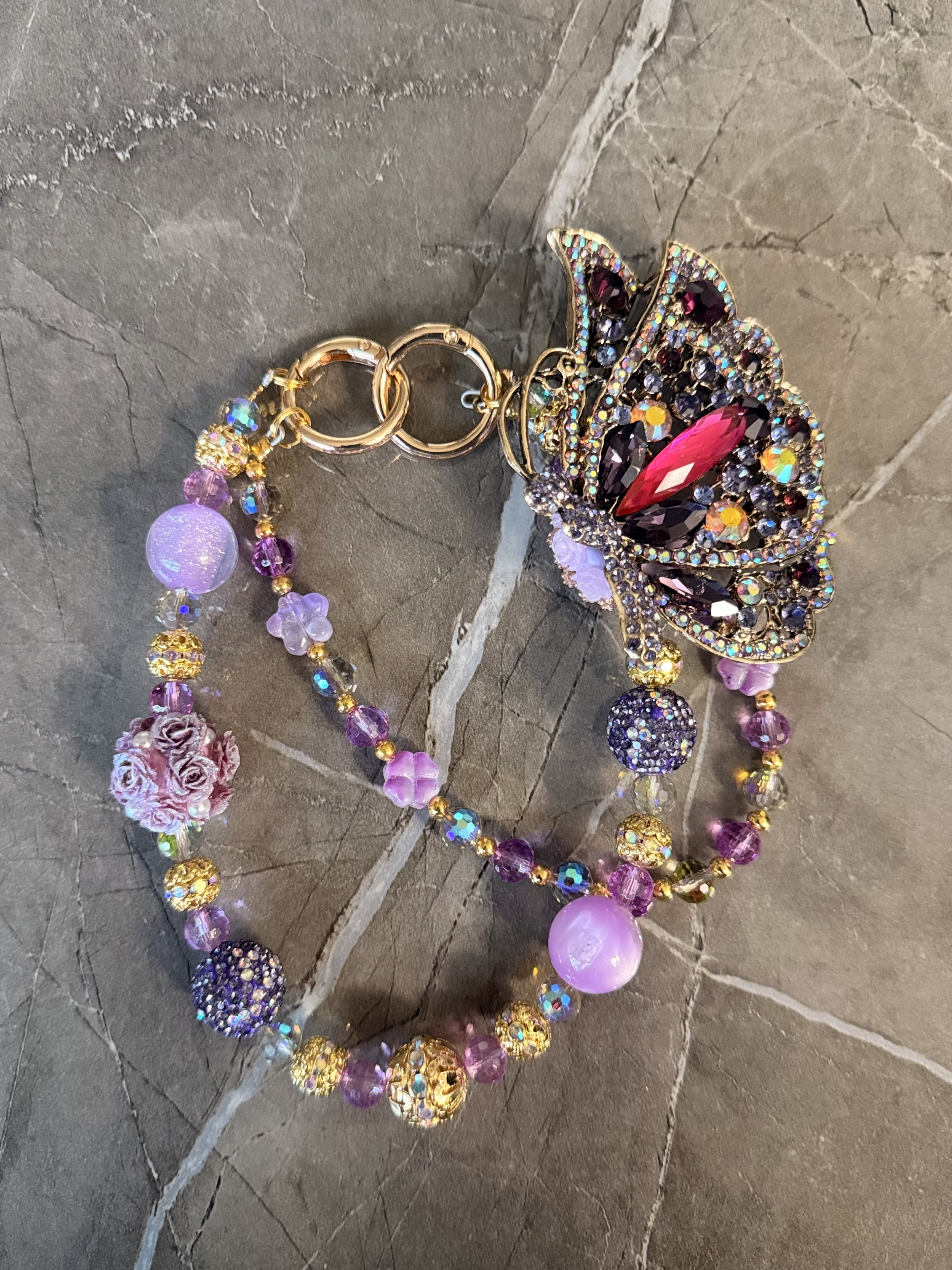 Purple and Fuchsia Crystal Butterfly Charm Phone/Keychain