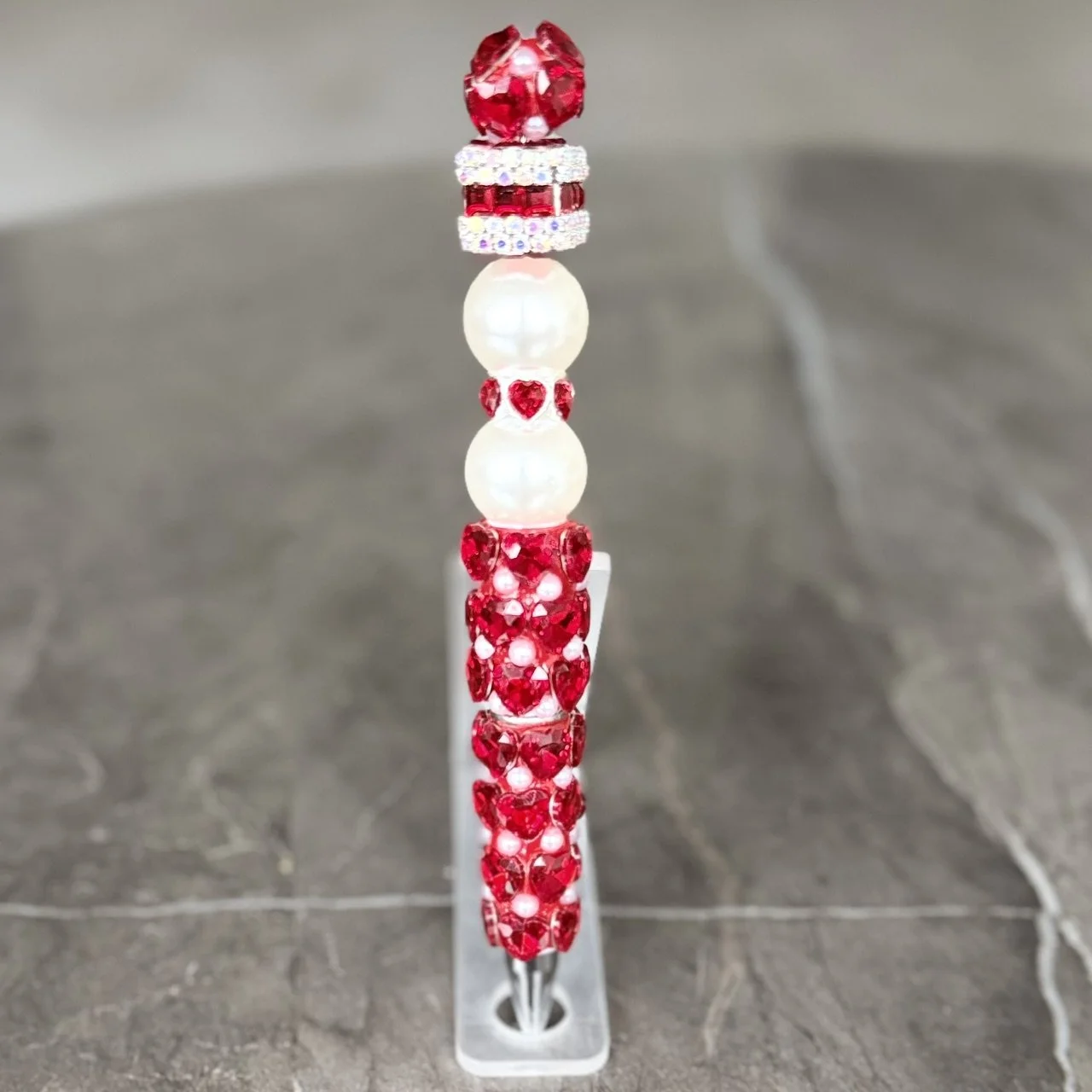 Bright Red Heart Pen with Pearls