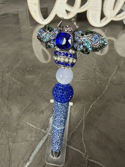 Denim Blue Bling Pen with Queen Bee Sapphire Topper