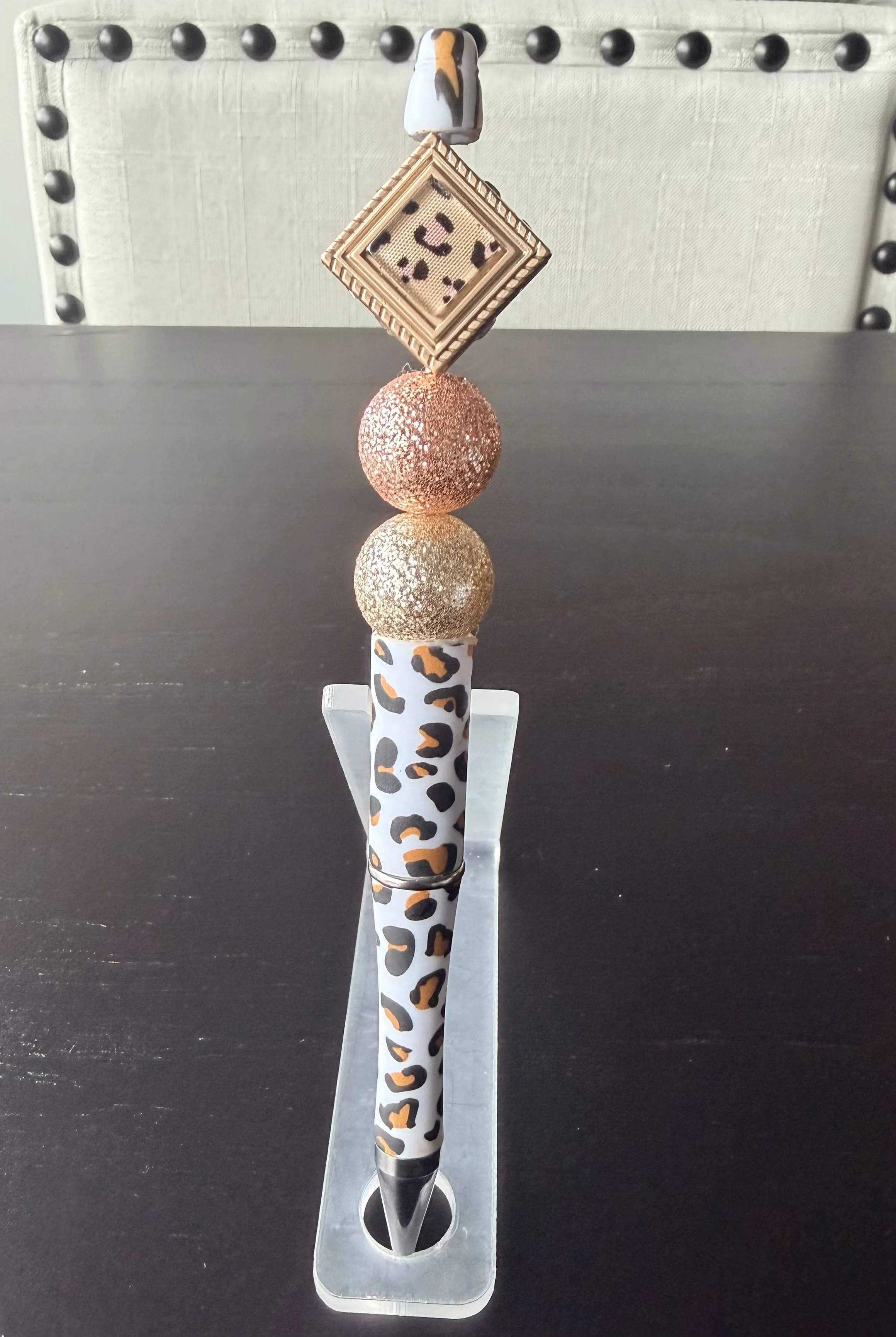 Bold Leopard Print Pen with Rhinestone Topper