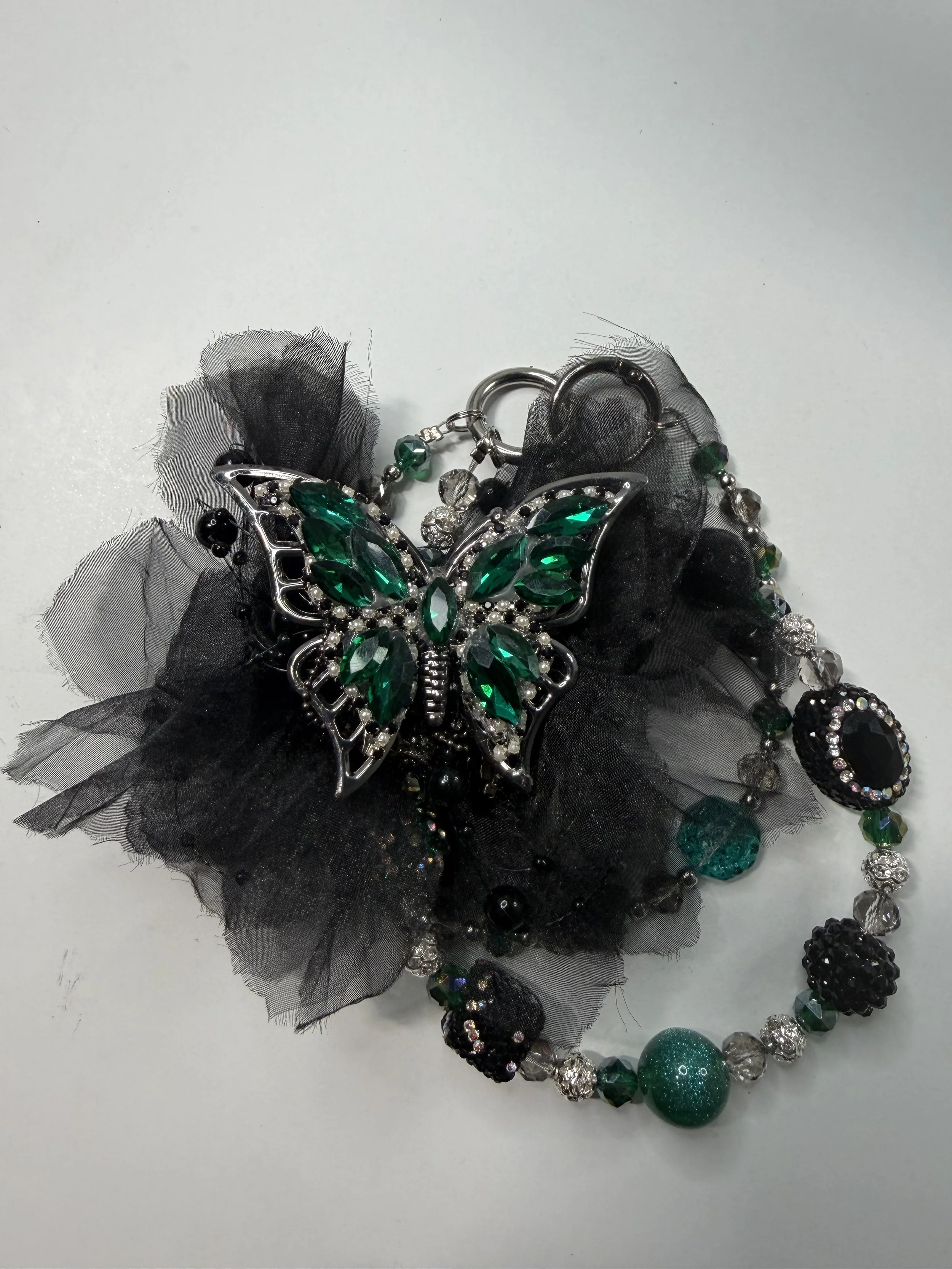 Emerald Rhinestone & Crystal Butterfly Key/Phone Chain