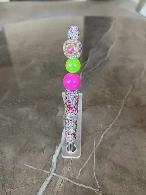 Hot Pink Confetti Bling Pen with Rhinestone Topper
