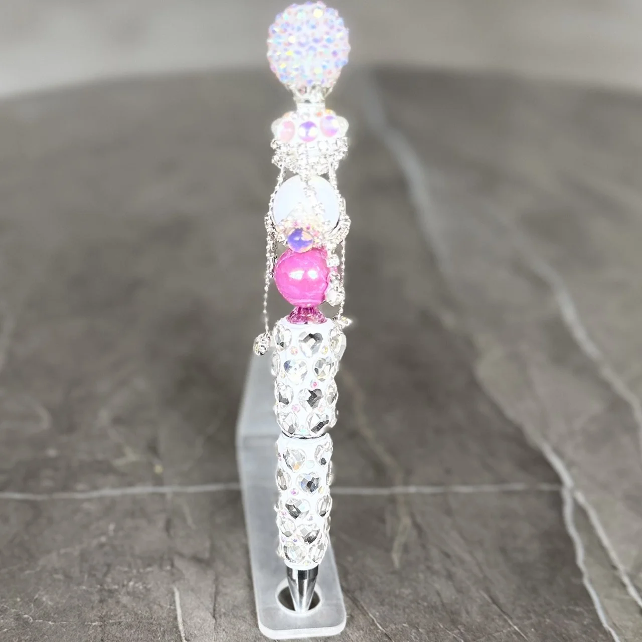Glamorous Bling Rhinestone Pen with Silver Hearts