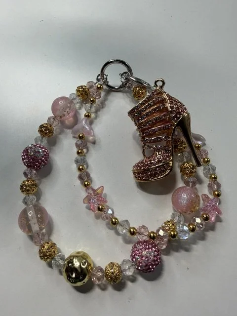 Pink & Gold Crystal High Heel Phone/Keychain
