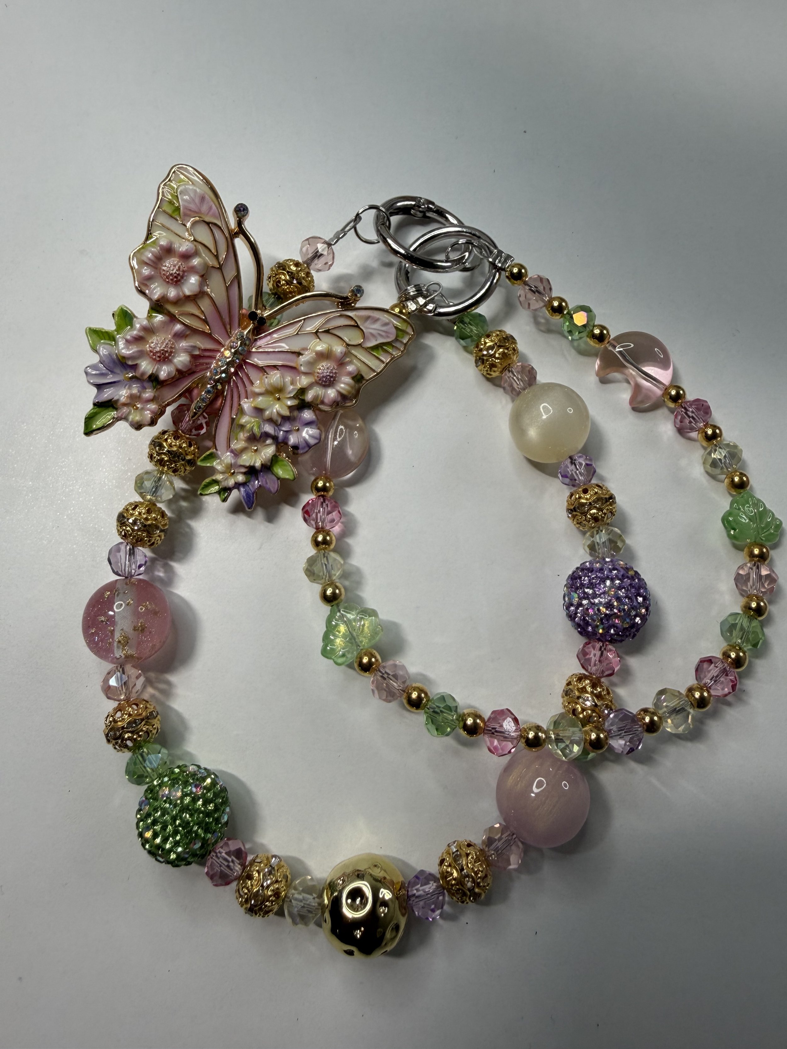 Pastel Floral Butterfly Enameled Key/Phonechain