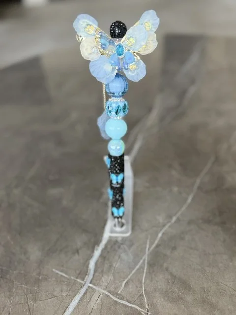 Baby Blue Butterfly Bling Pen (Extended Rod)