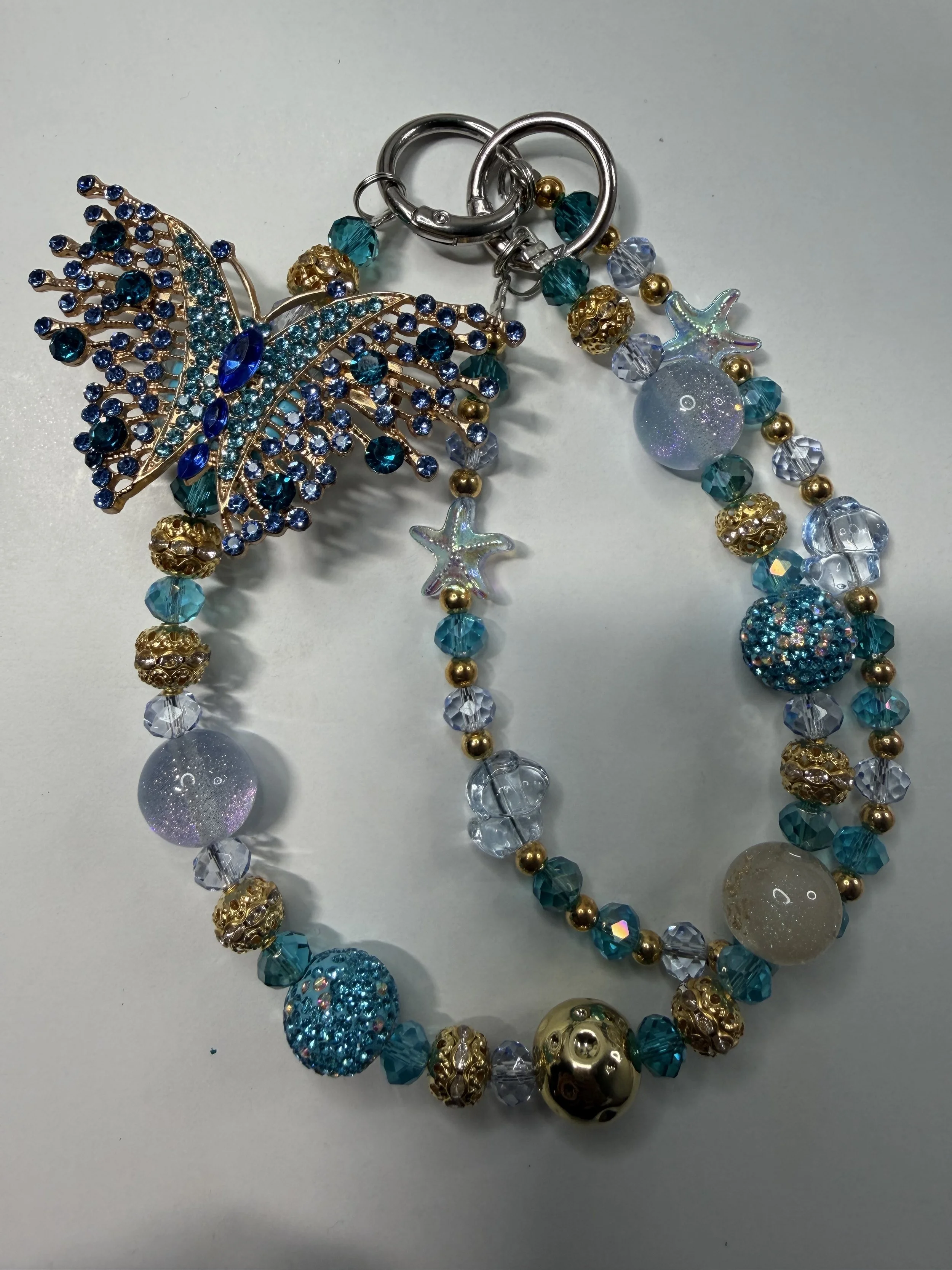 Sapphire & Teal Crystal Butterfly Key/Phonechain