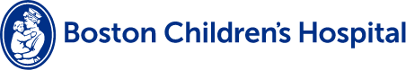 Boston Children's Hospital logo featuring a stylized child holding hands with an adult, with the hospital's name in blue text