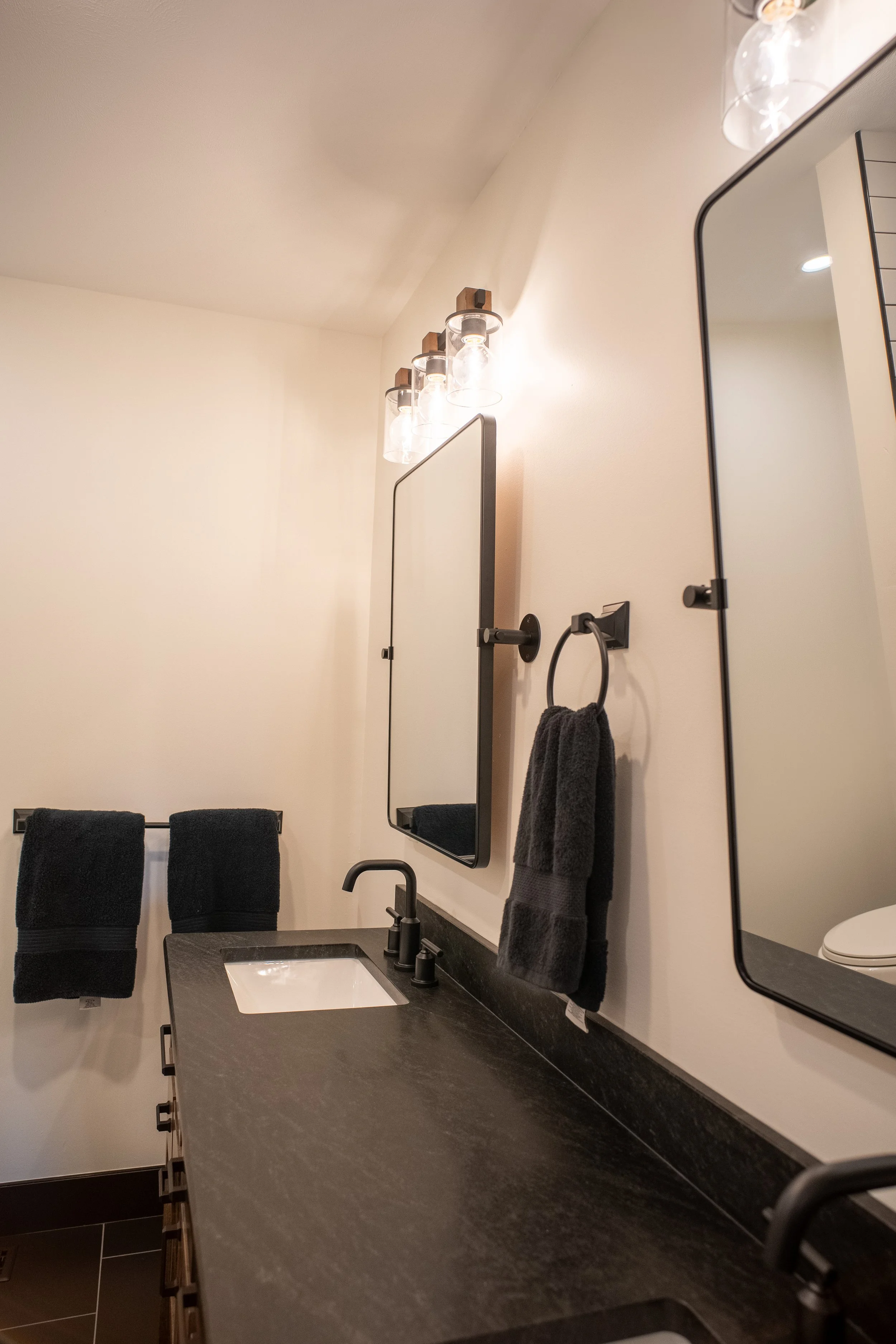 Modern Bathroom 
Construction 
Modern Design 
Kansas Construction 
Black Sinks 
Design and Construction 