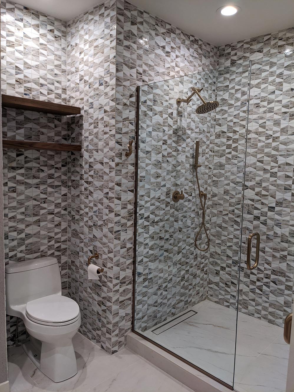 Modern Bathroom 
Construction 
Modern Design 
Grey Shower 
Kansas Construction 
Design and Construction 