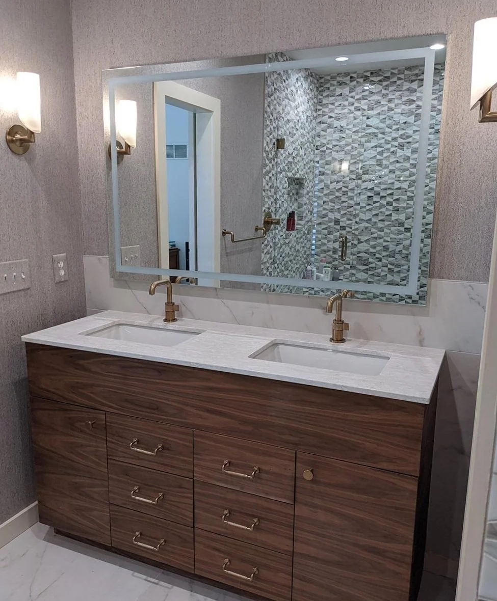 Modern Bathroom 
Construction 
Modern Design 
Wood Bathroom Vanity 
Kansas Construction 
Design and Construction 
