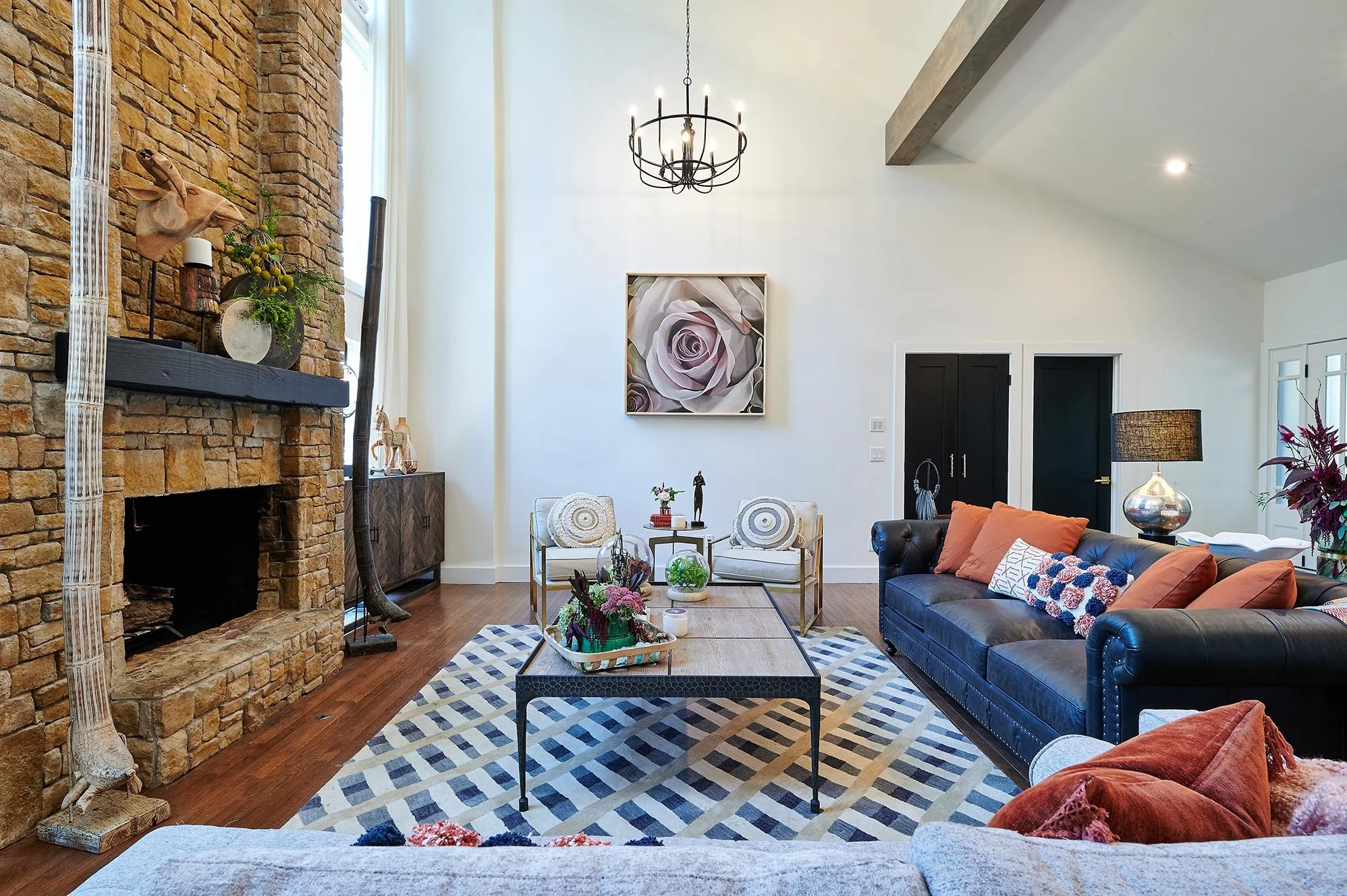 Modern Living Room 
Open Living Room 
Modern Fire pit 
High Ceiling Living Room 
Construction 
Modern Design 
Kansas Construction 
Design and Construction