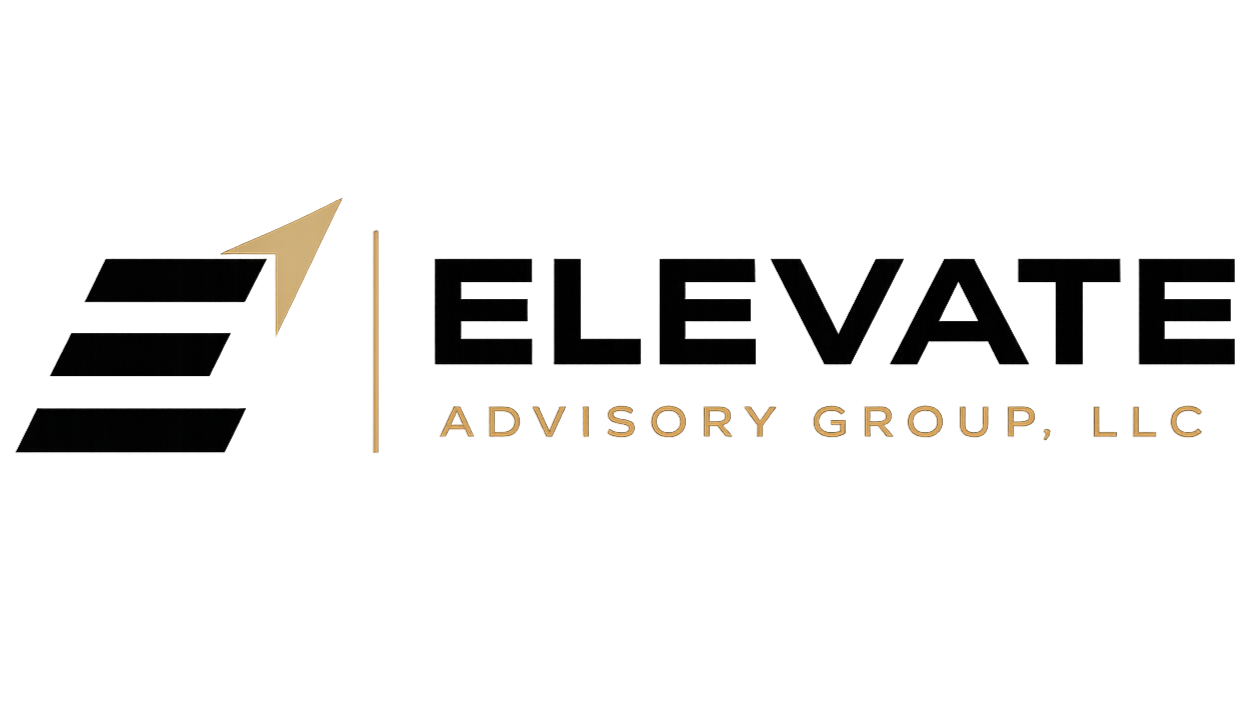 Logo of Elevate Advisory Group LLC with a gold arrow pointing upward on the left and company name next to it.