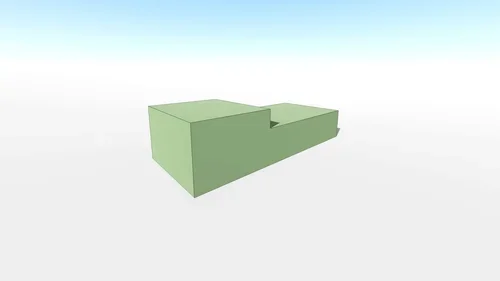 A green 3D geometric shape with a rectangular and L-shaped structure on a white background.