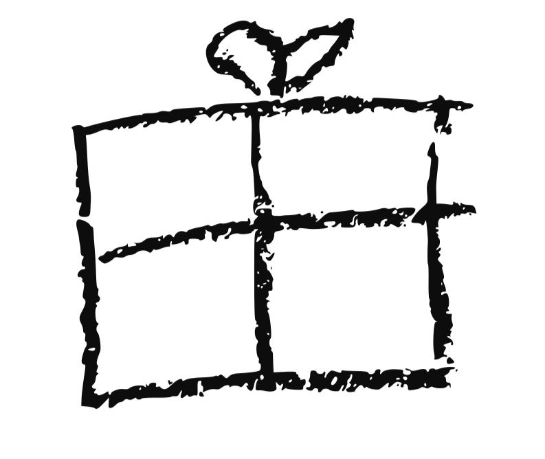 A chalk drawing of a smiling, anthropomorphic dialogue box with a magnifying glass above it on a black background.