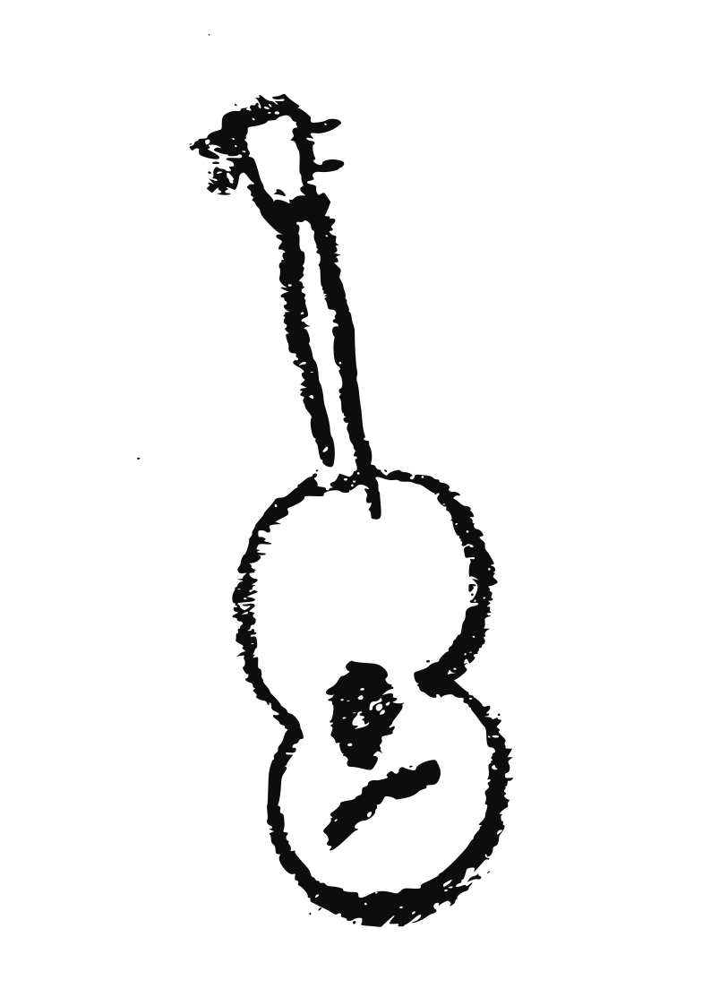 Silhouette of a keychain with a ball and a smaller ring hanging from it, all in black and white.